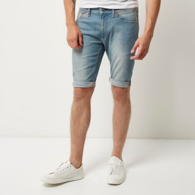 Light blue wash skinny fit denim shorts